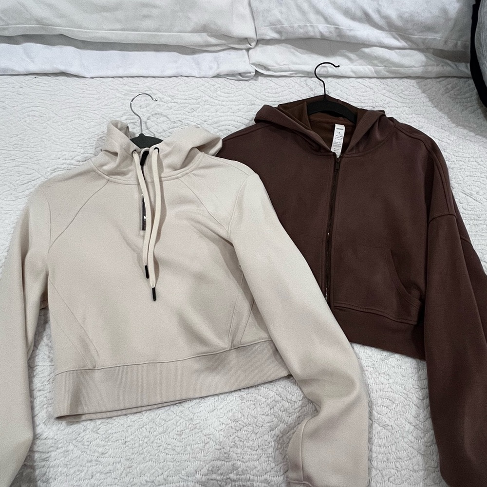 BYLT & ododos Women's Crop Hoodie - Cream and Brown